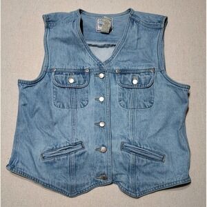 Vintage ST. JOHNS‎ BAY VINTAGE Womens Denim Vest Med Utility 90s Y2K Buttons F